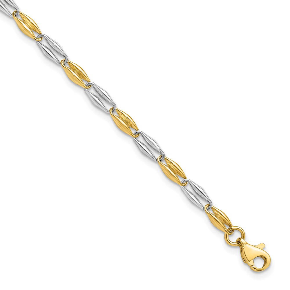 14k Two Tone Gold, 3.5mm Puffed Link Chain Bracelet, 7.25 Inch