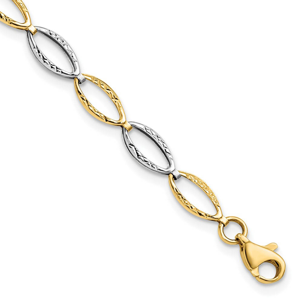 14k Two Tone Gold, 5mm Oval Link Chain Bracelet