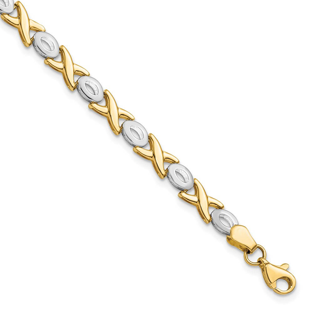 14k Two Tone Gold, 5mm Hugs and Kisses Link Bracelet, 7.25 Inch