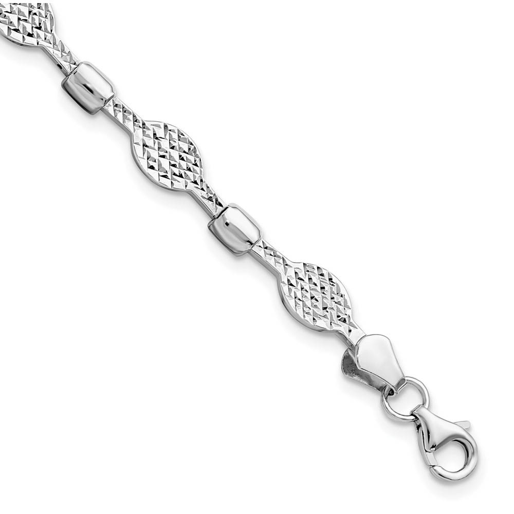 5mm Diamond Cut Link Bracelet in 14k White Gold, 7 Inch