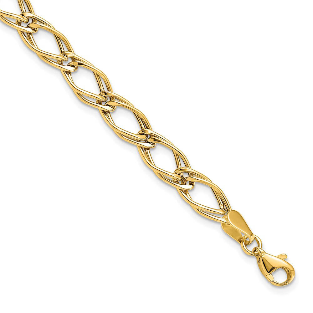 7mm Double Link Chain Bracelet in 14k Yellow Gold