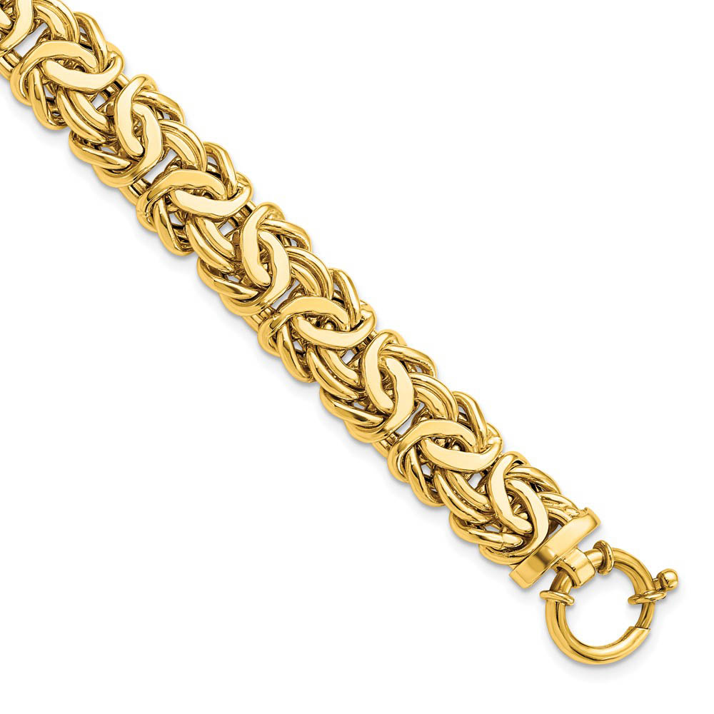 Italian 12mm Byzantine Chain Bracelet in 14k Yellow Gold, 7.5 Inch