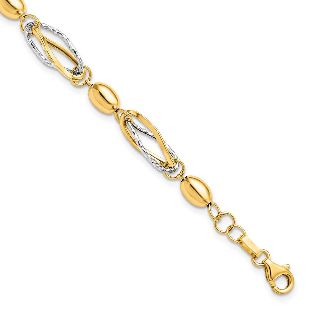 14k Two Tone Gold, Italian 7mm Link Chain Bracelet