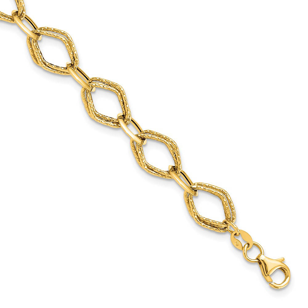 14k Yellow Gold Italian 8mm Polished Textured Chain Bracelet