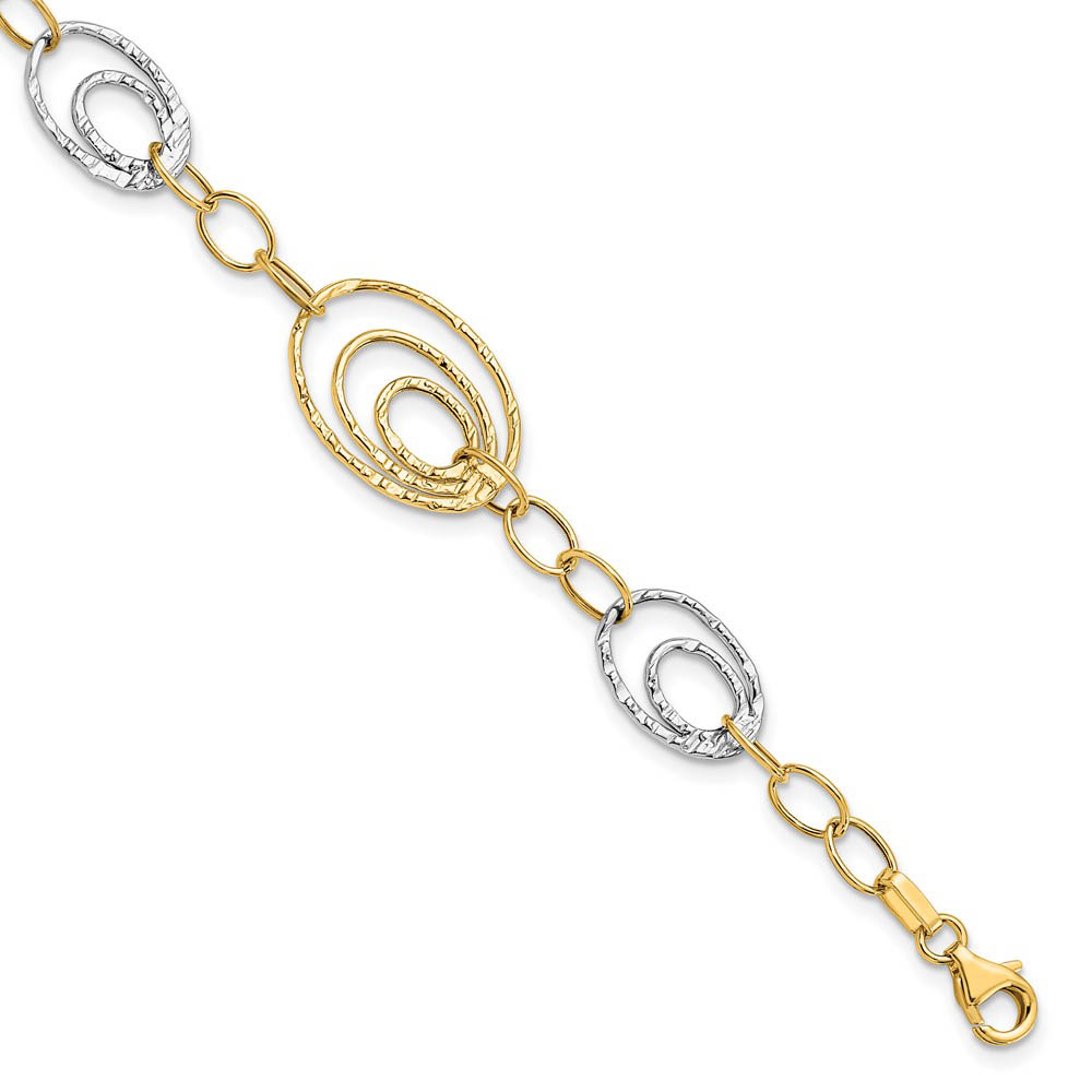 14k Two Tone Gold, Italian 14mm Fancy Link Bracelet, 7 Inch