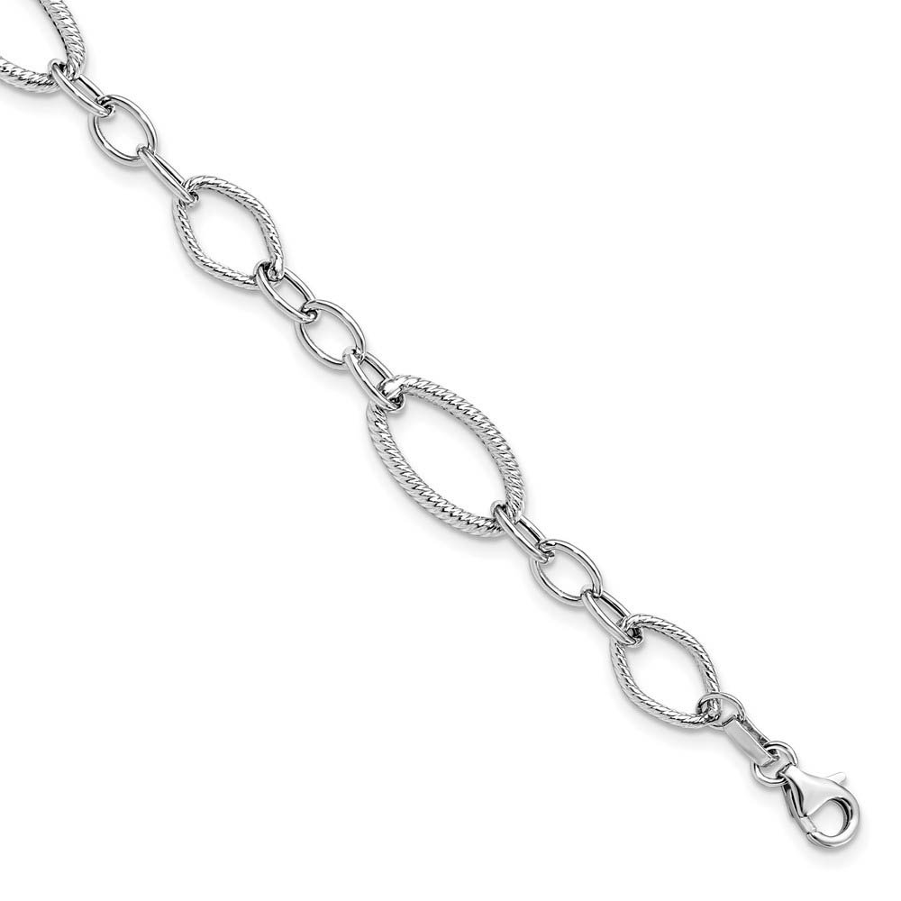 14k White Gold Italian 9mm Polished Link Chain Bracelet, 7.5 Inch