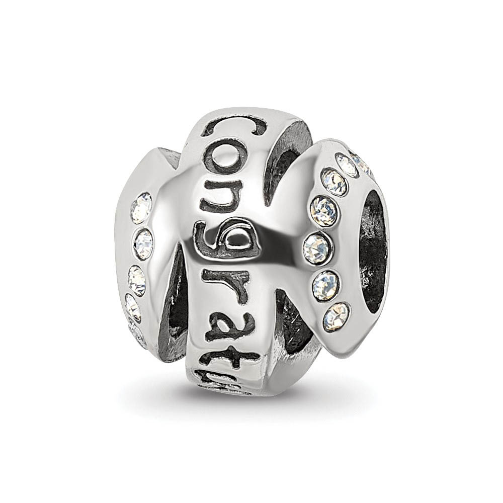 Sterling Silver with White Crystals Congratulations Bead Charm