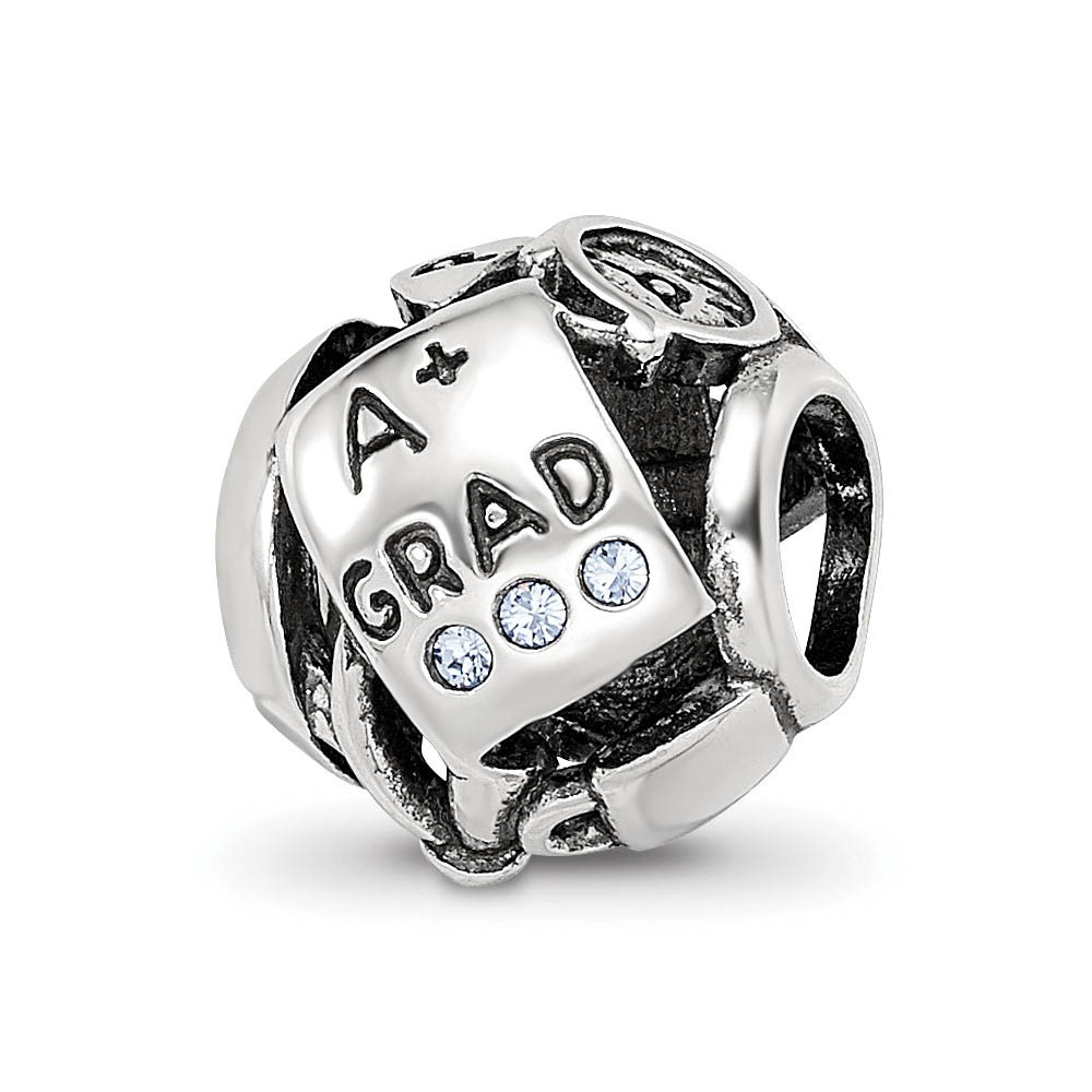 Sterling Silver with White Crystals College Graduation Bead Charm