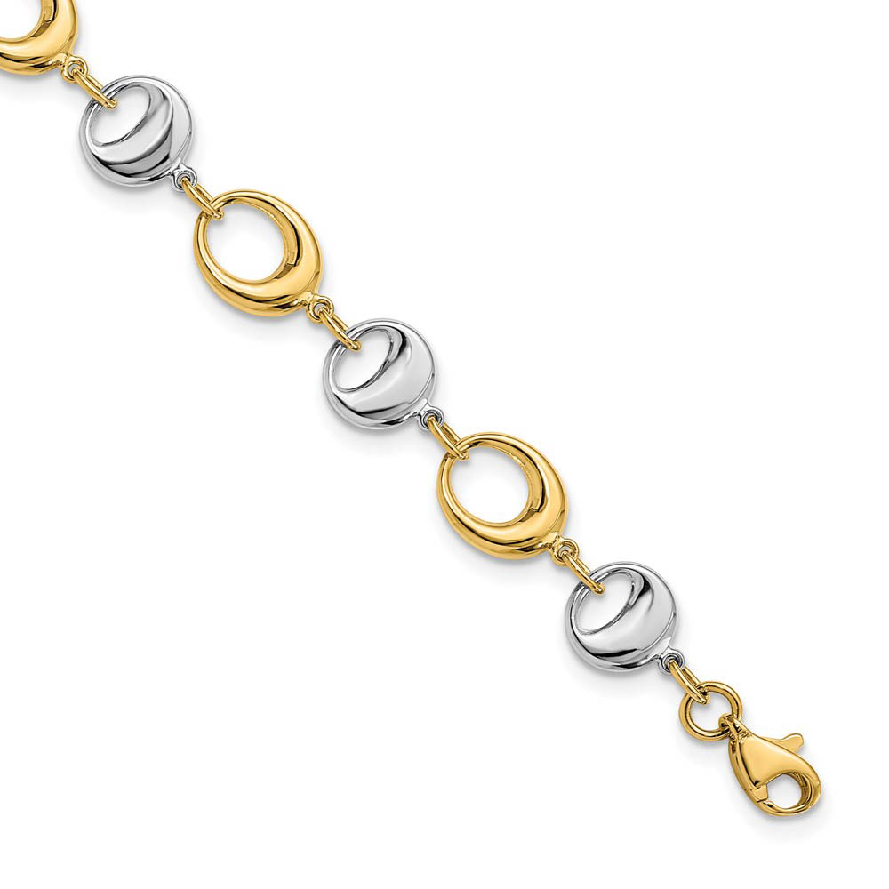 14k Yellow and White Gold 7mm Two Tone Chain Link Bracelet, 7.75 Inch