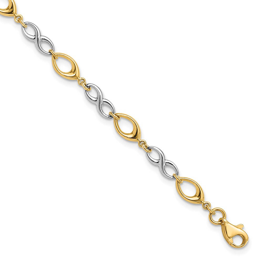 14k Yellow and White Gold 4mm Two Tone Link Chain Bracelet