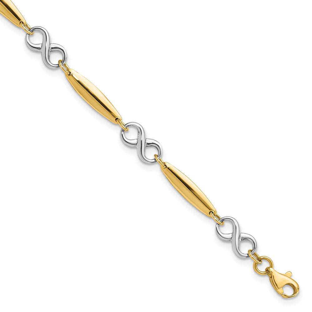 14k Two Tone Gold 6mm Figure 8 and Bar Chain Link Bracelet