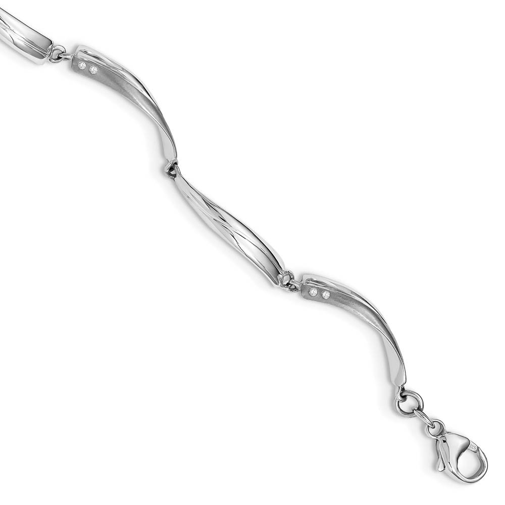 Satin & Polished Diamond Link Rhodium Plated Silver Bracelet