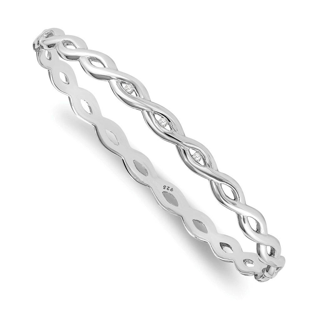 Rhodium Plated Sterling Silver &amp; Diamond Twist Bangle Bracelet