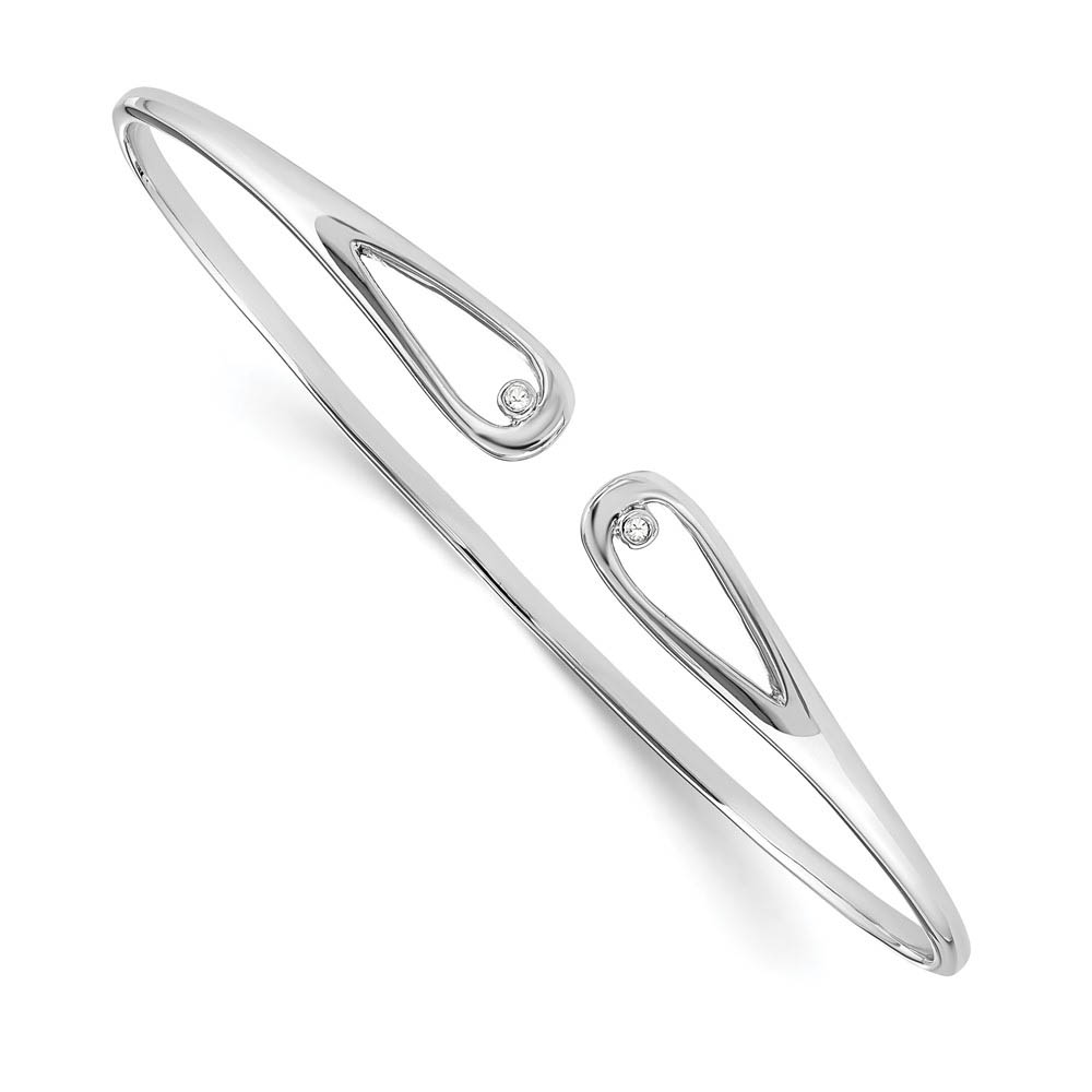 Rhodium Plated Sterling Silver &amp; Diamond Open Tear Cuff  Bracelet