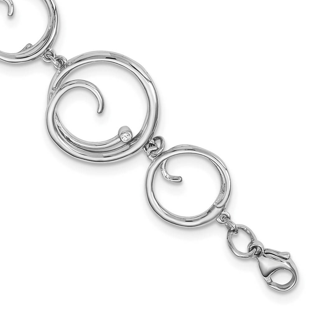 Diamond Swirl Link Bracelet in Rhodium Plated Silver, 7 Inch