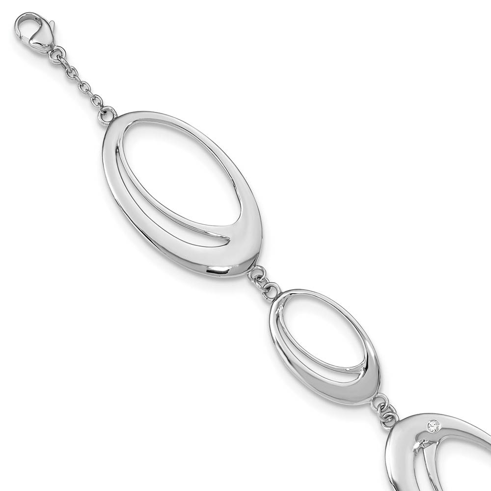 Double Oval Diamond Accent Link Bracelet in Rhodium Plated Silver