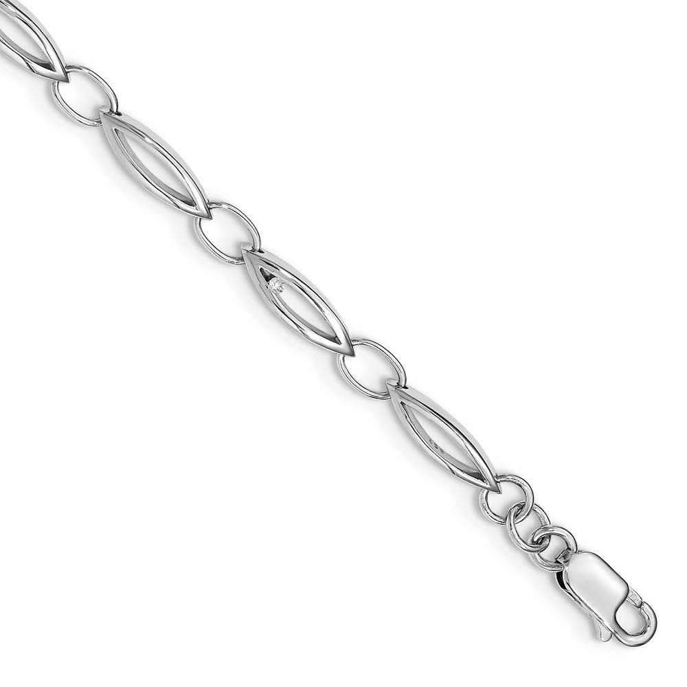 Diamond Accent Marquise Link Adj. Bracelet in Rhodium Plated Silver