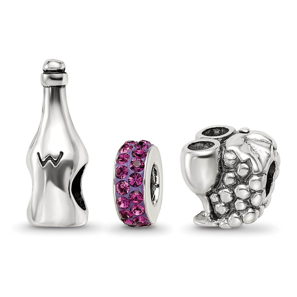 Sterling Silver & Crystal Wine Country Bead Charm Set of 3
