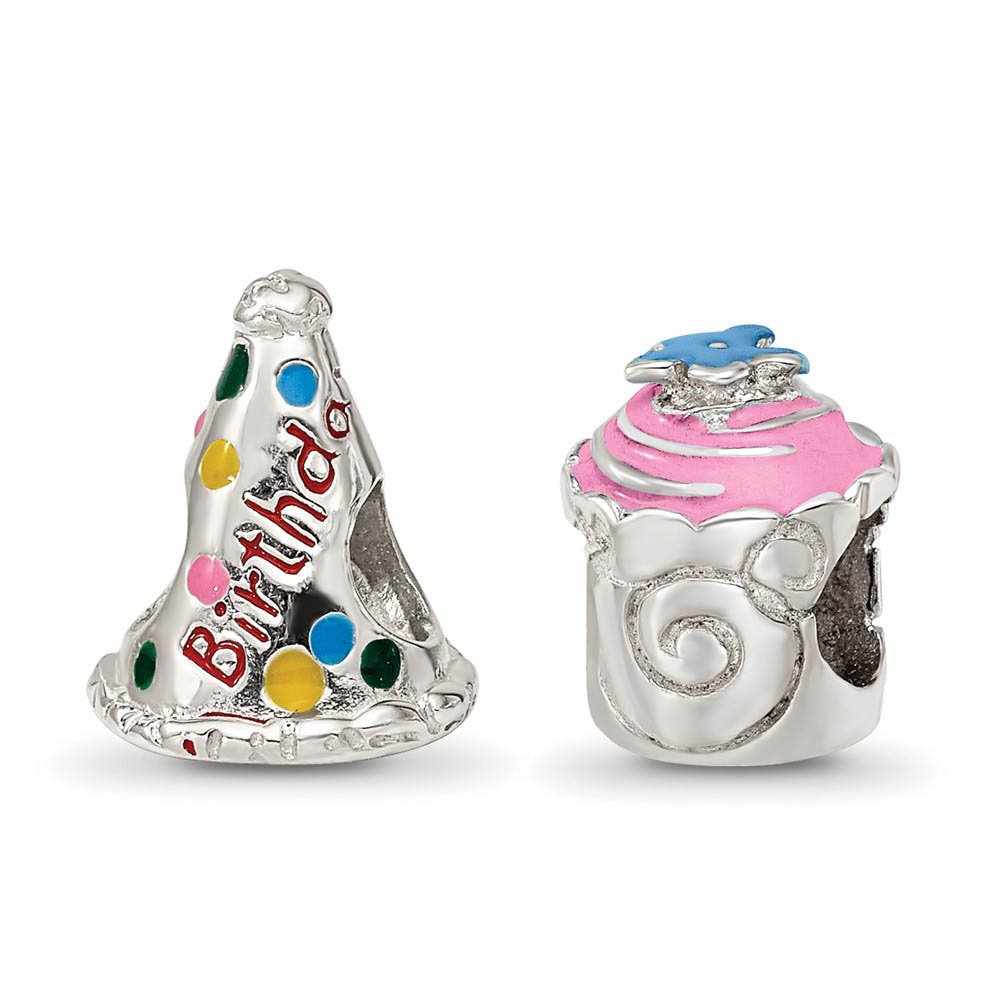 Sterling Silver & Enamel Happy Birthday Bead Charm Set of 2