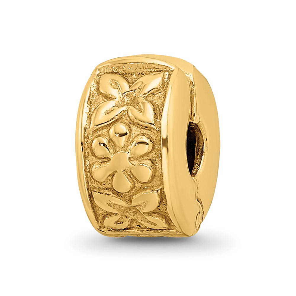 14k Yellow Gold Plated Sterling Silver Hinged Flower Clip Bead Charm