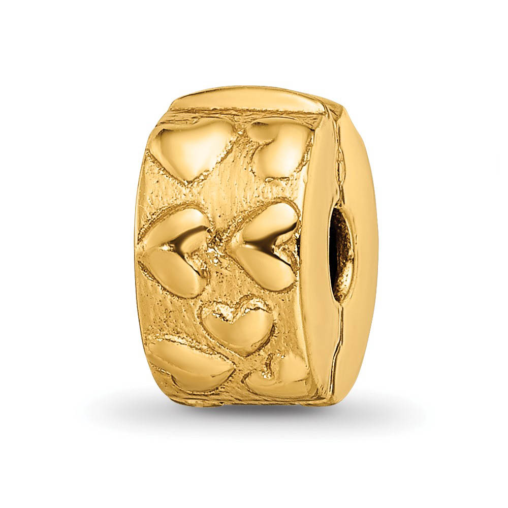 14k Yellow Gold Plated Sterling Silver Hinged Hearts Clip Bead Charm