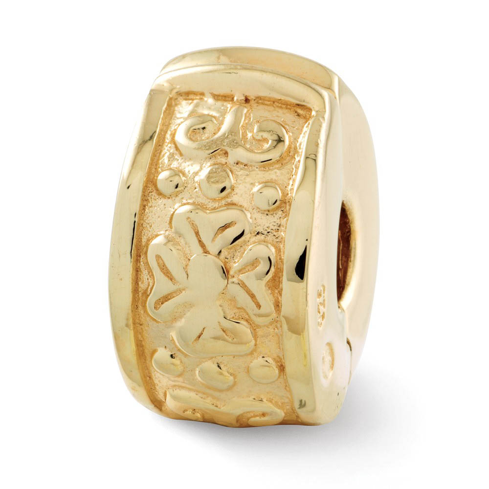 14k Yellow Gold Plated Sterling Silver Floral Hinged Clip Bead Charm