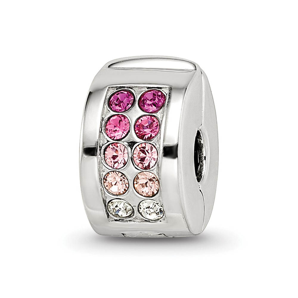 Sterling Silver with Pink Crystals Hinged Clip Bead Charm