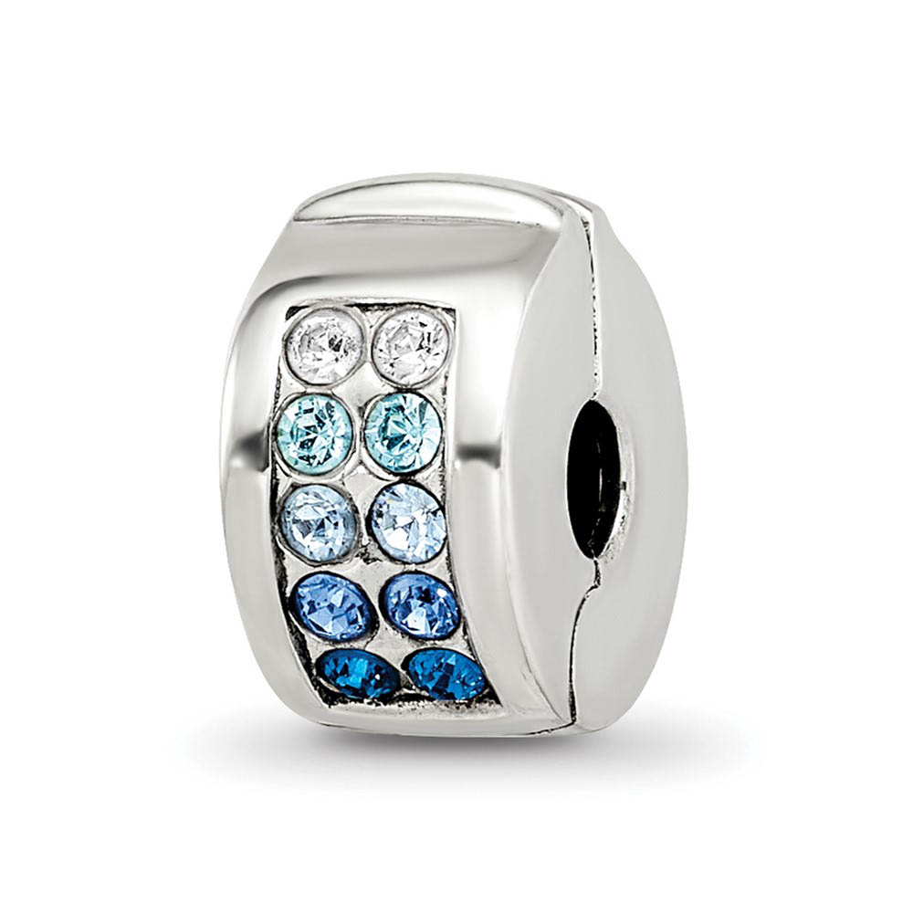 Sterling Silver with Blue Crystals Hinged Clip Bead Charm