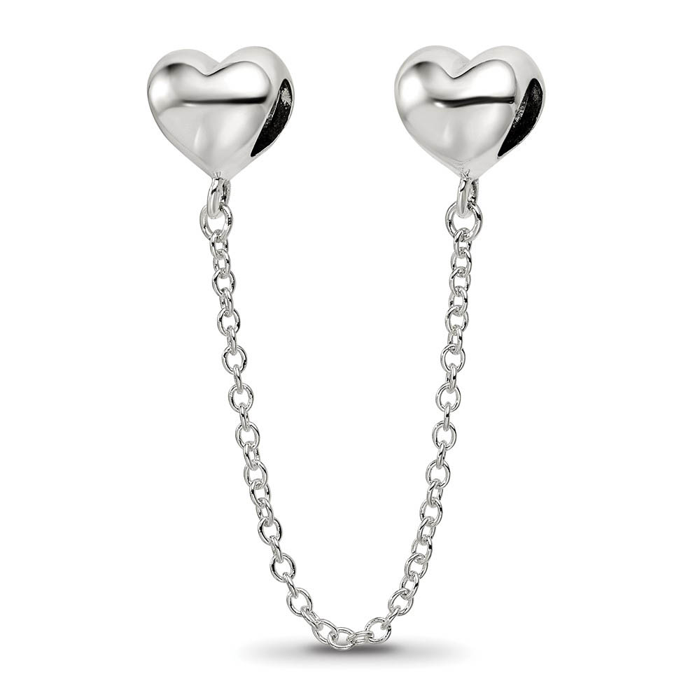 Sterling Silver Security Chain with Polished Heart Bead Charm
