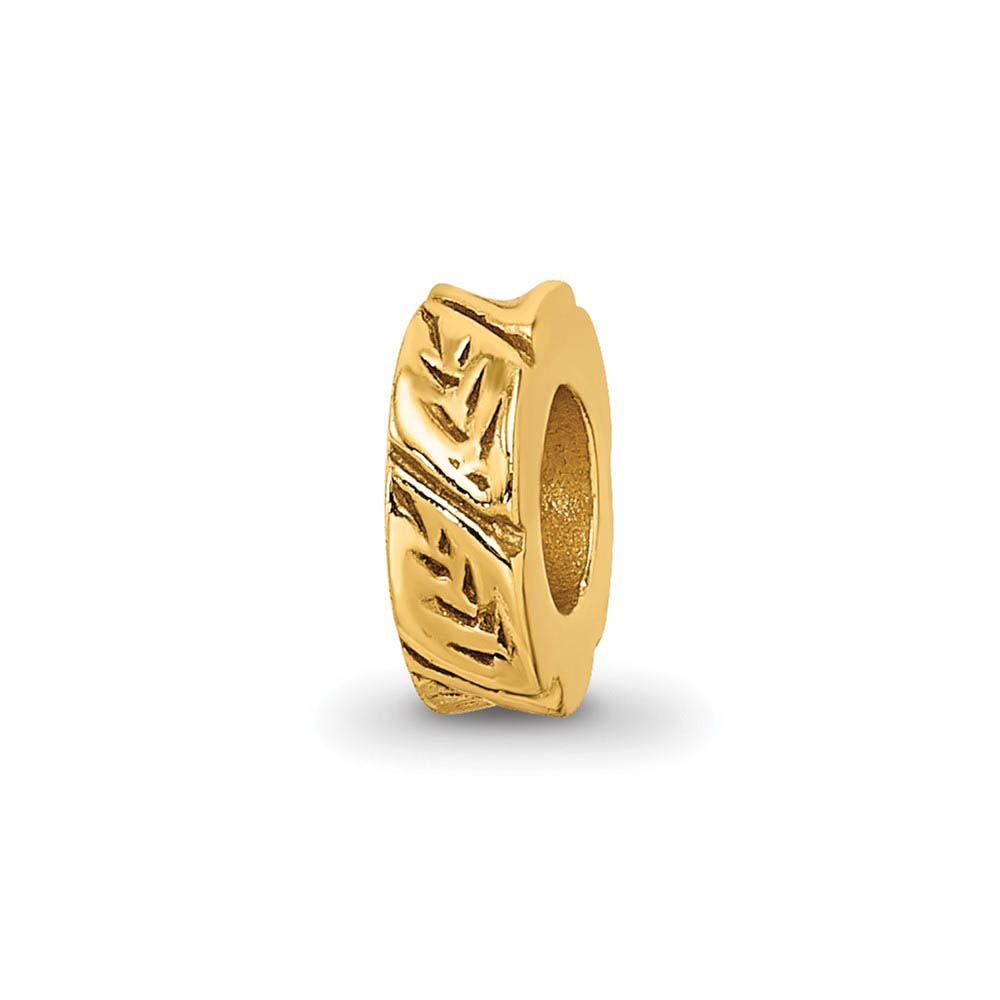 14k Yellow Gold Plated Sterling Silver Leaf Design Spacer Bead Charm
