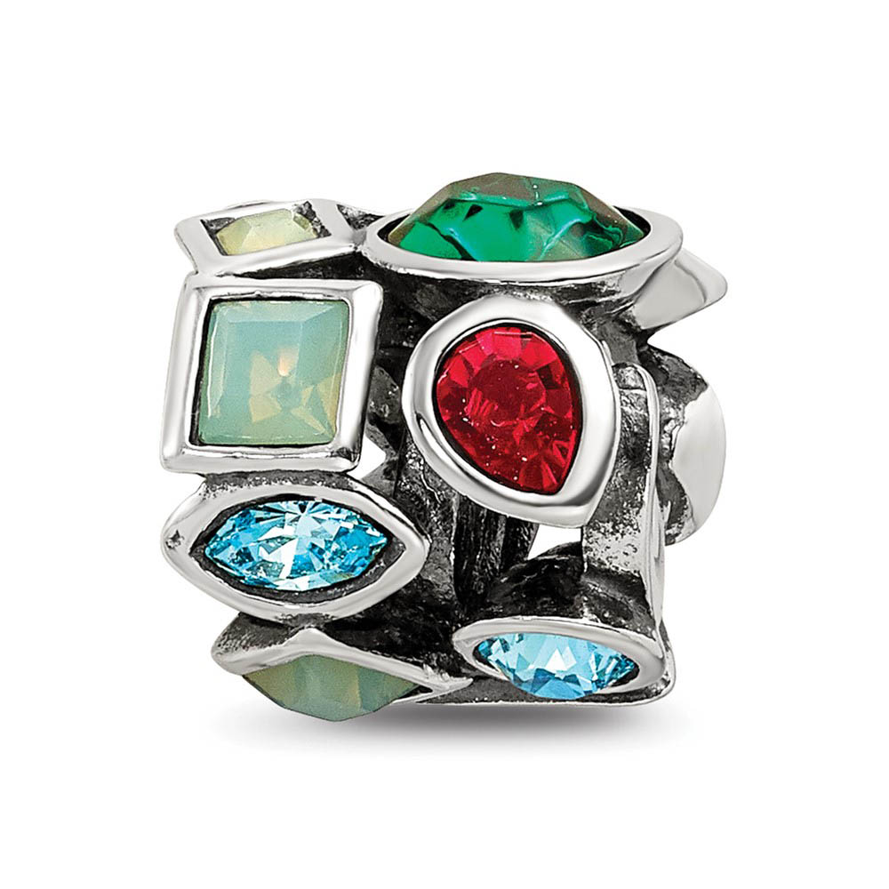 Sterling Silver with Multicolor Crystals Collage Bead Charm