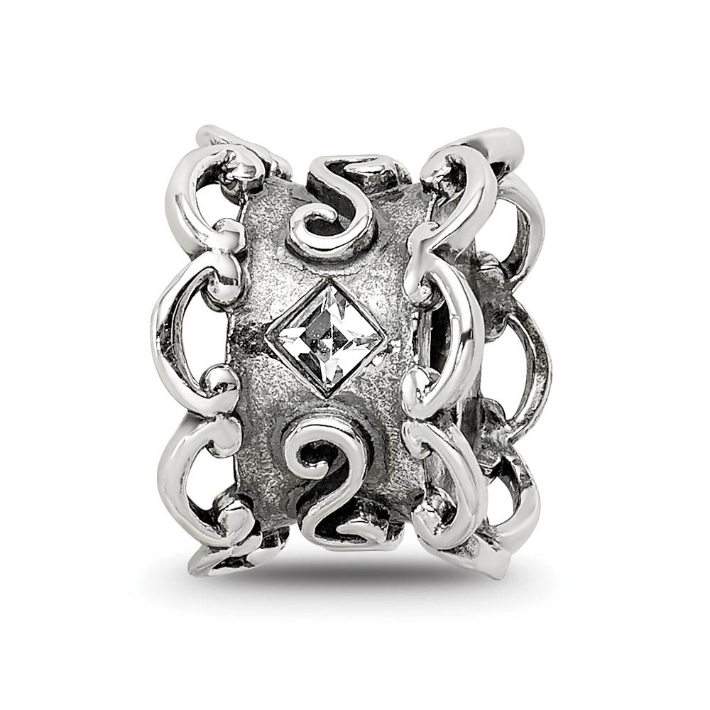 Sterling Silver with White Crystals Bridal Garter Bead Charm