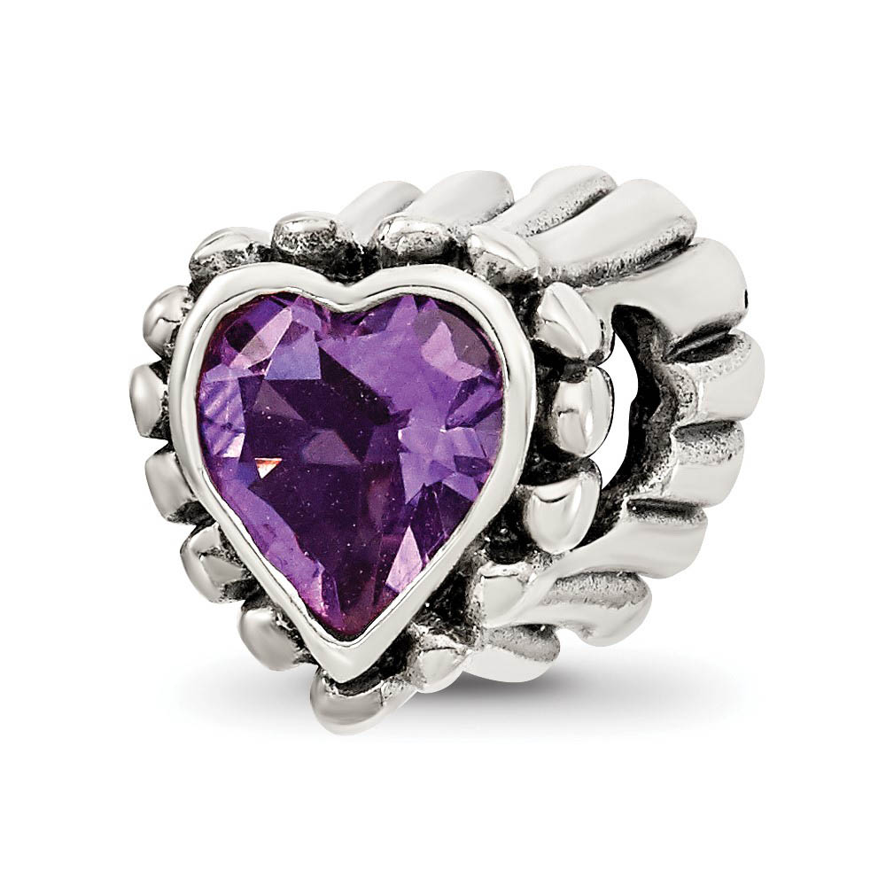 Sterling Silver and Amethyst Fluted Heart Bead Charm