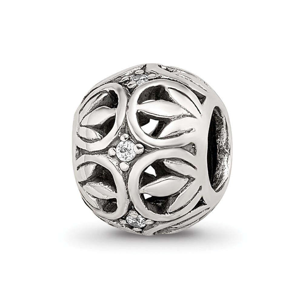 Sterling Silver and Cubic Zirconia Leaf Filigree Bead Charm