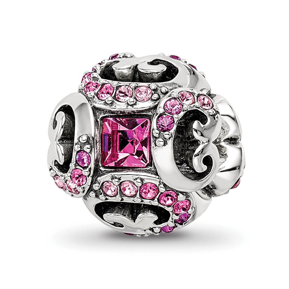 Sterling Silver with Pink Crystals Renaissance Bead Charm, 10mm