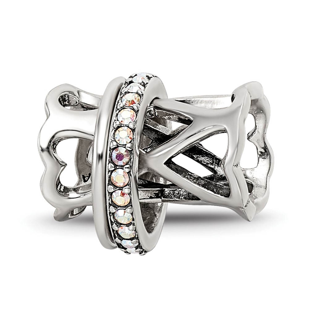 Sterling Silver with White Crystals Heart Spinner Bead Charm