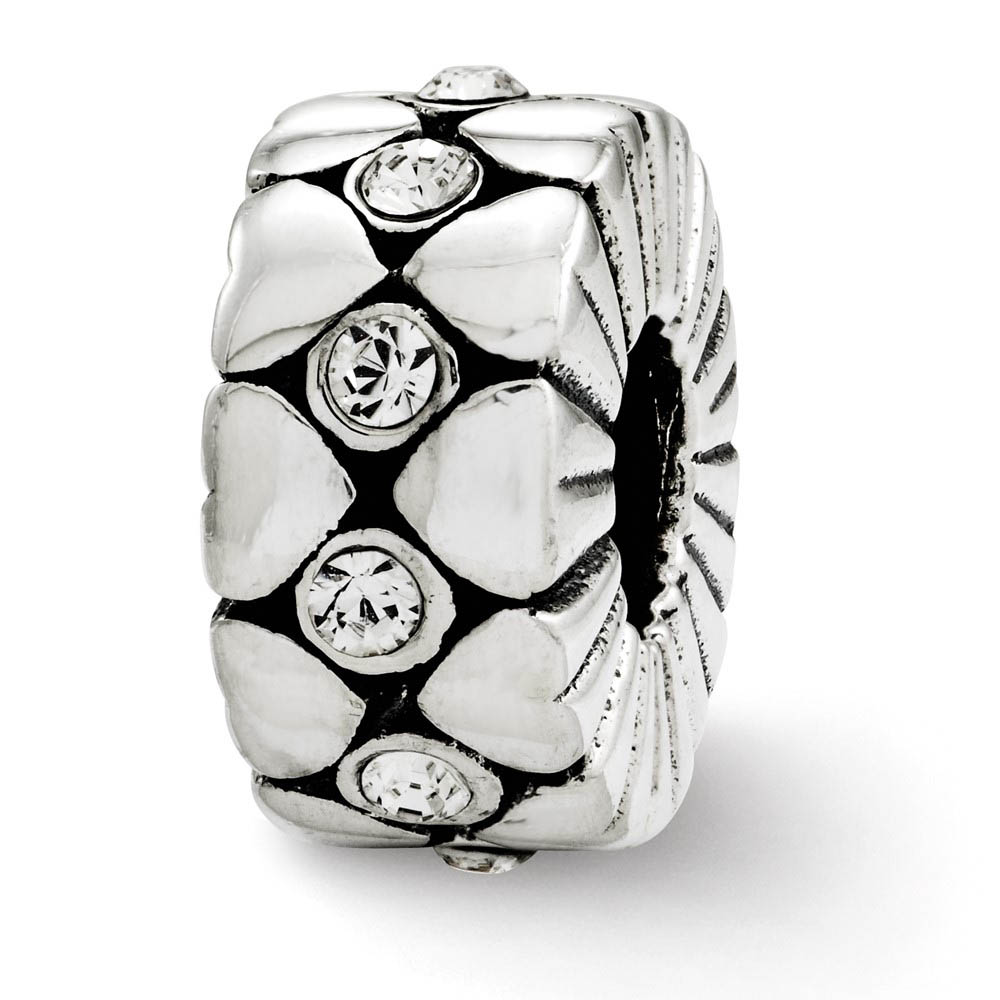 Sterling Silver with White Crystals Heart Spacer Bead Charm
