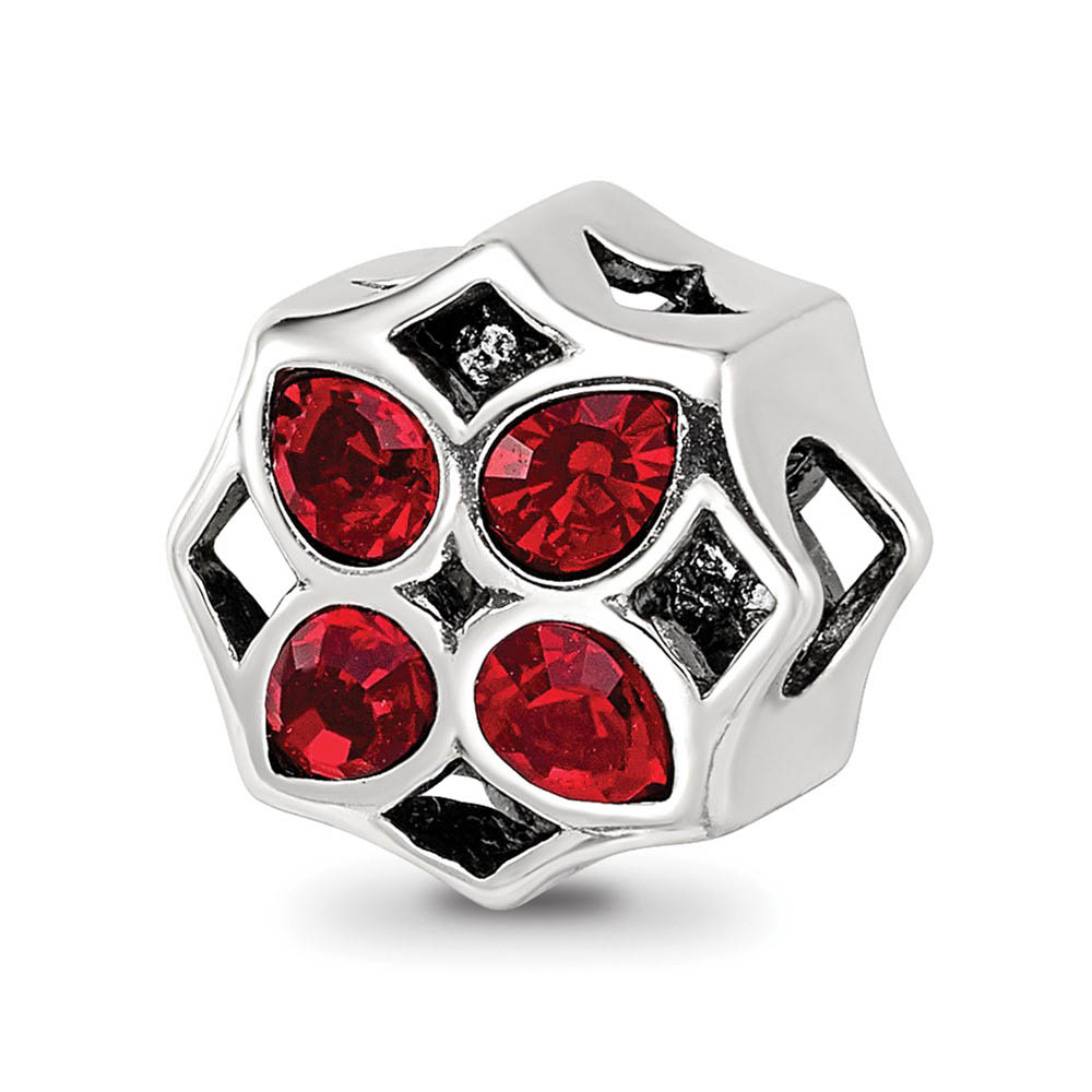 Sterling Silver with Red Crystals Lattice Flower Bead Charm