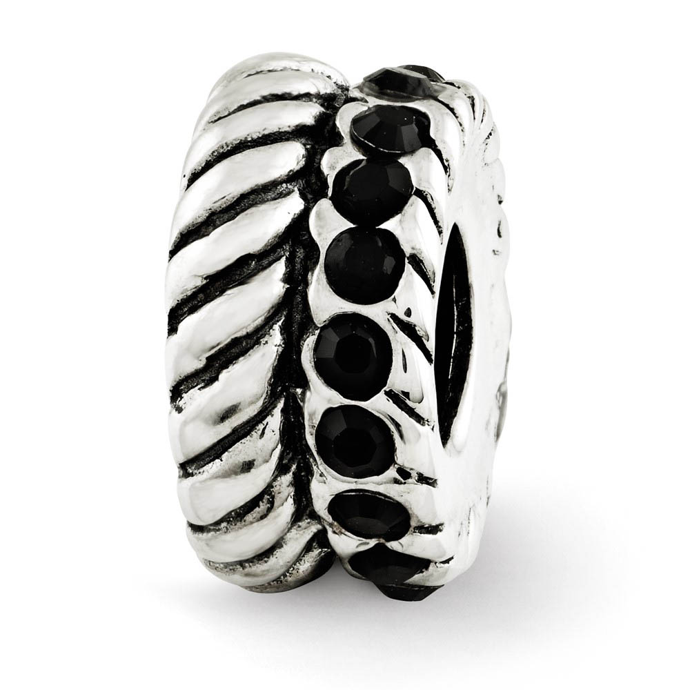 Sterling Silver with Black Crystals Fluted Spacer Bead Charm