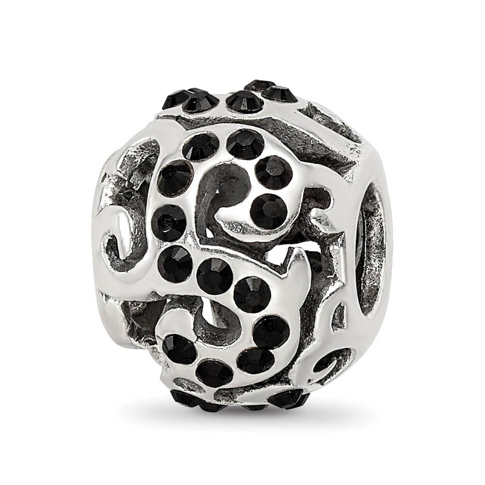 Sterling Silver with Black Crystals Open Swirl Bead Charm