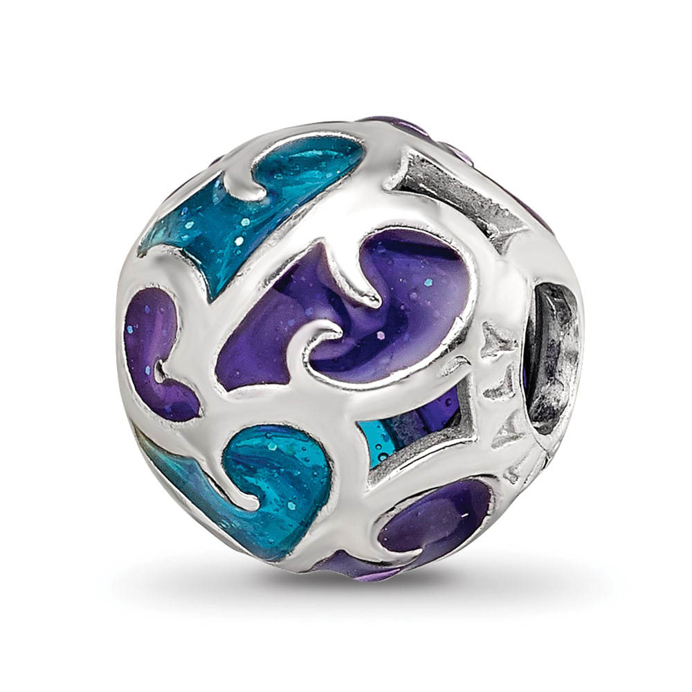 Sterling Silver Purple & Blue Filigree Glitter Enameled Bead Charm