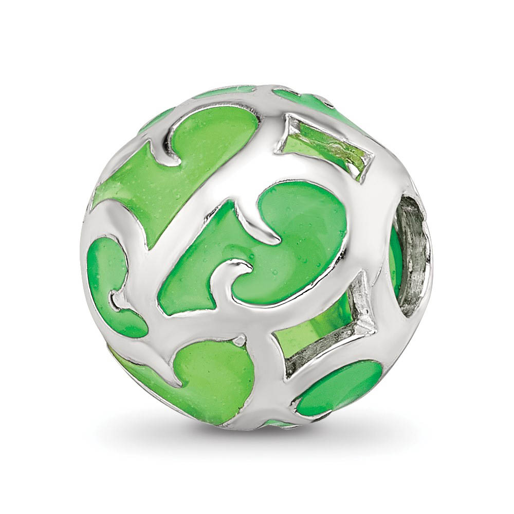 Sterling Silver Green Filigree Enameled Bead Charm