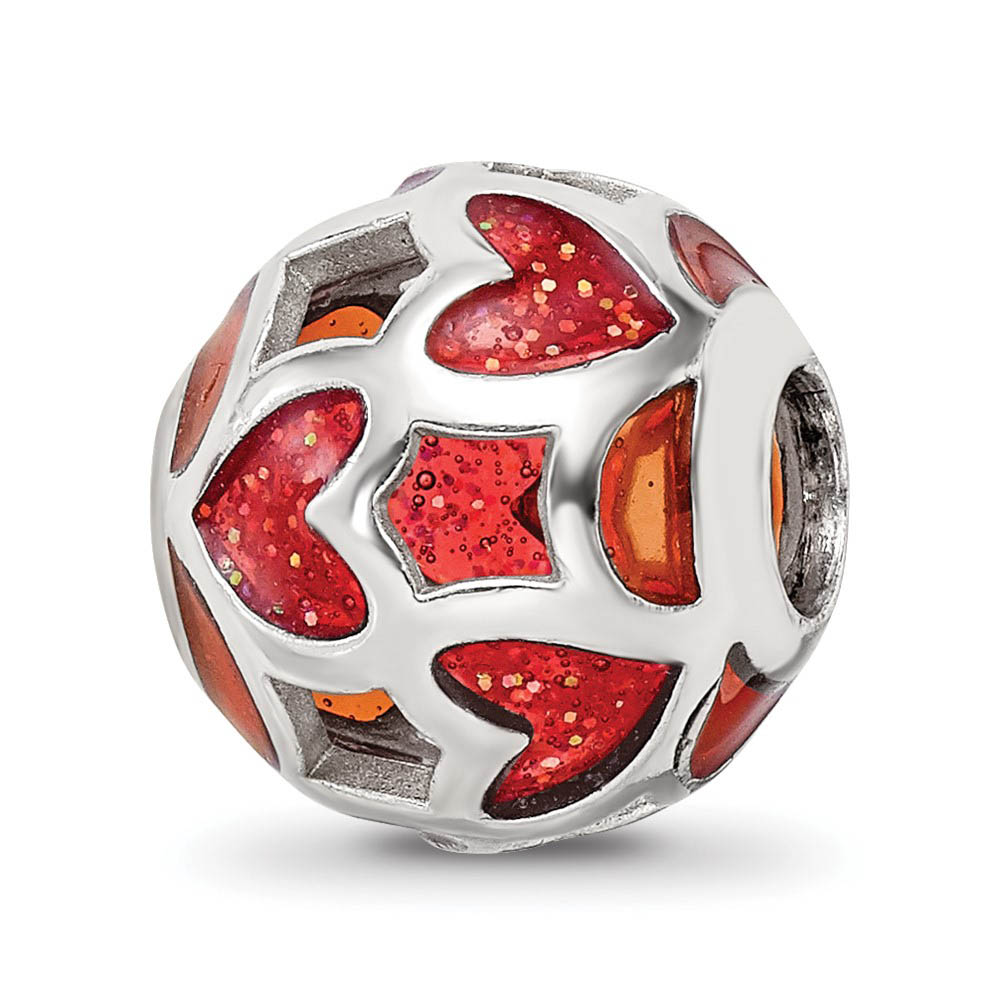 Sterling Silver Red Heart Enameled Bead Charm