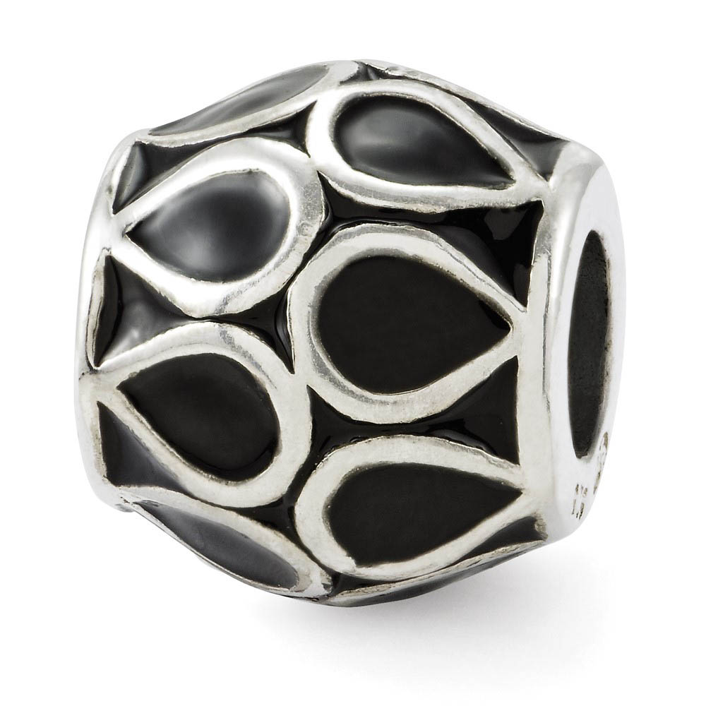 Sterling Silver Black Enameled Tear Bali Bead Charm