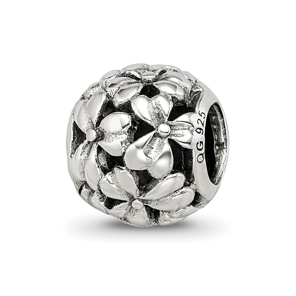 Sterling Silver Antiqued Openwork Flower Bead Charm