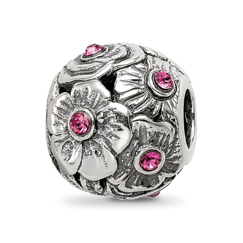 Sterling Silver with Pink Crystals Flower Bead Charm