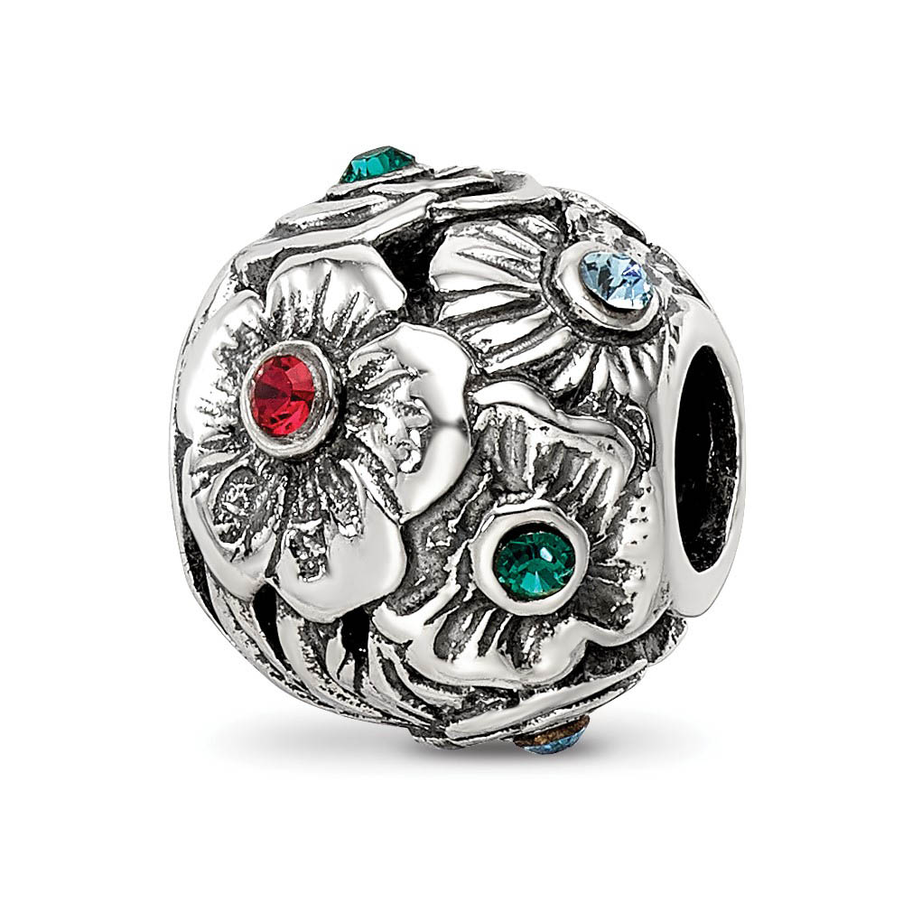 Sterling Silver Multicolor Crystal Flower Bead Charm