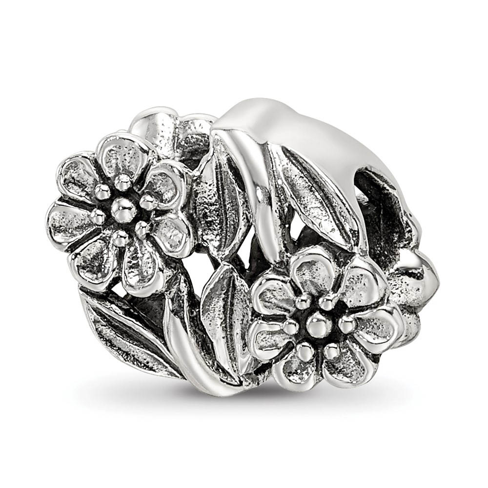 Sterling Silver Antiqued Double Flower Bead Charm