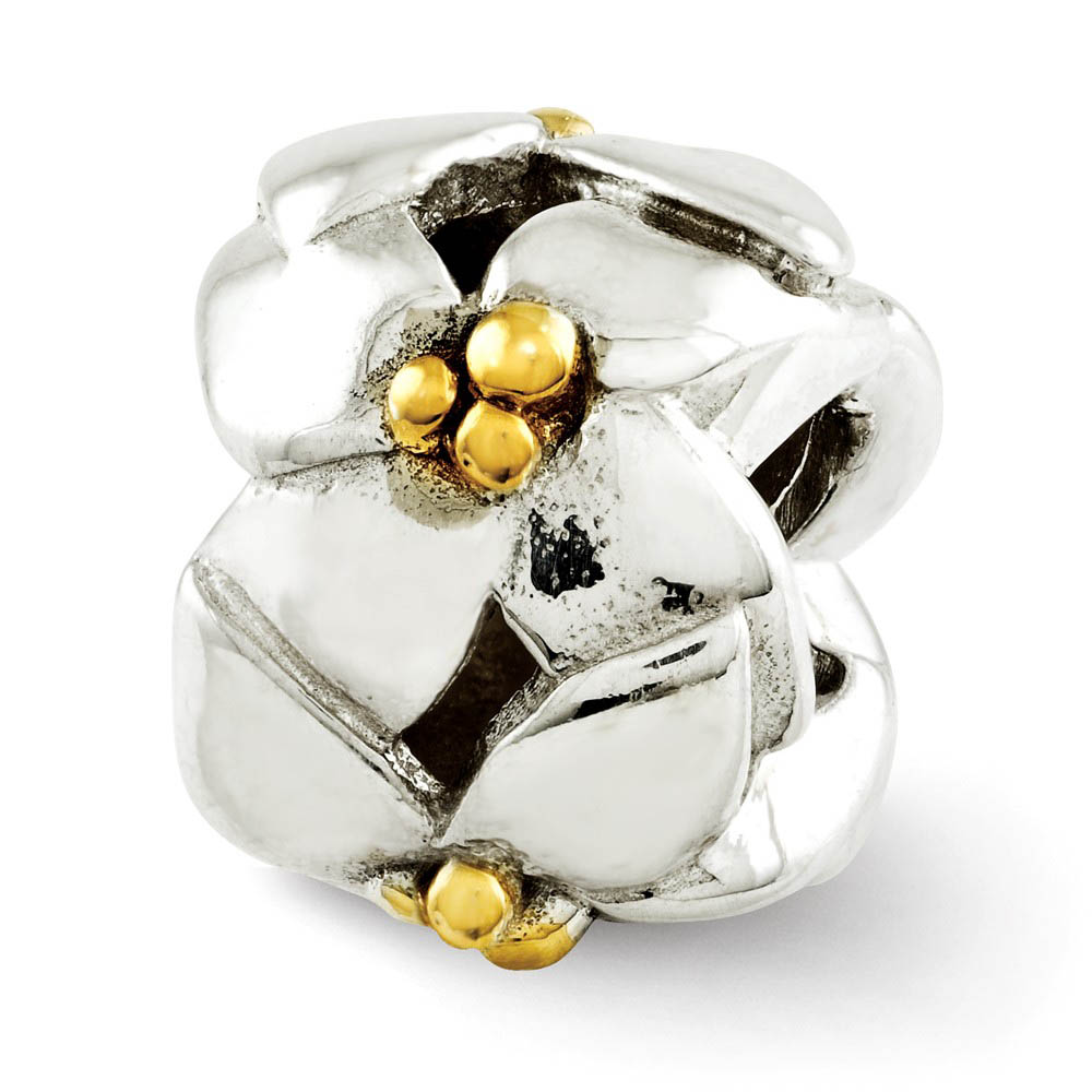 Sterling Silver & 14k Gold Plated Two Tone Flowers Bead Charm
