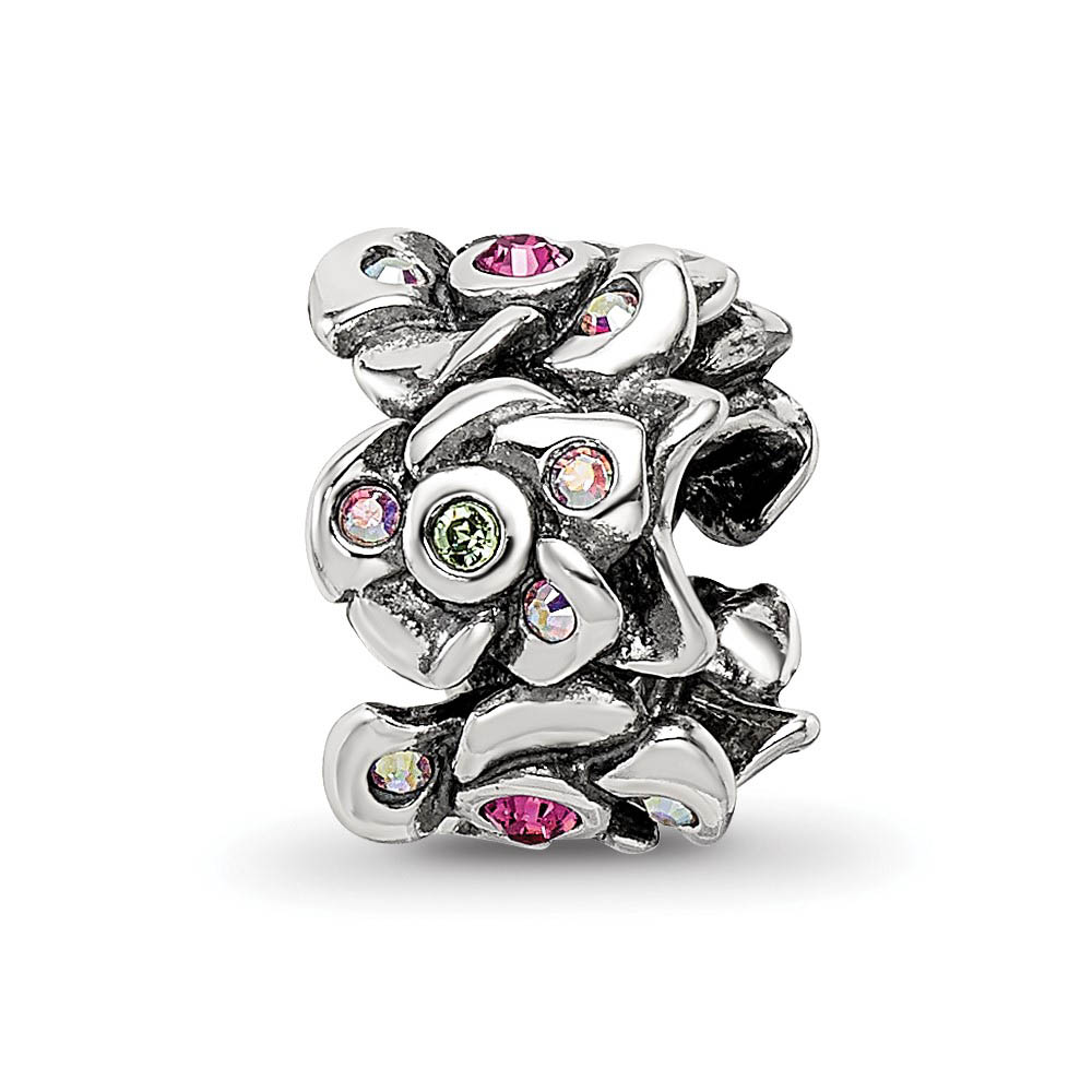 Sterling Silver & Multicolor Crystal Cherry Blossoms Bead Charm